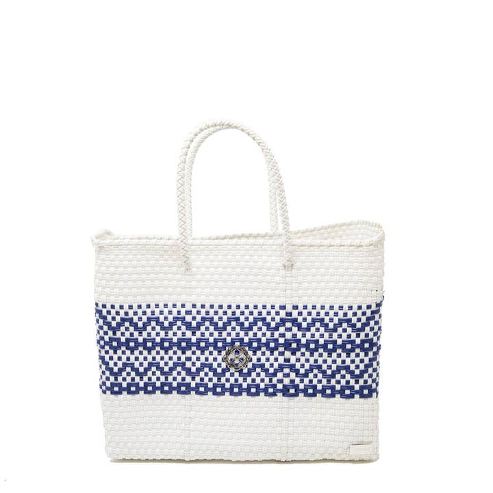 SMALL WHITE/BLUE TOTE BAG for engroshandel hos Lola's Bag by Georgina Herrera