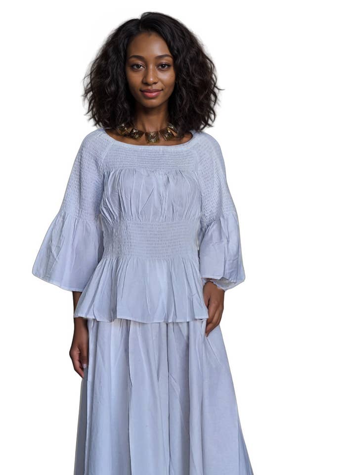 Women Skirt & Blouse Set- White for wholesale by India Batik