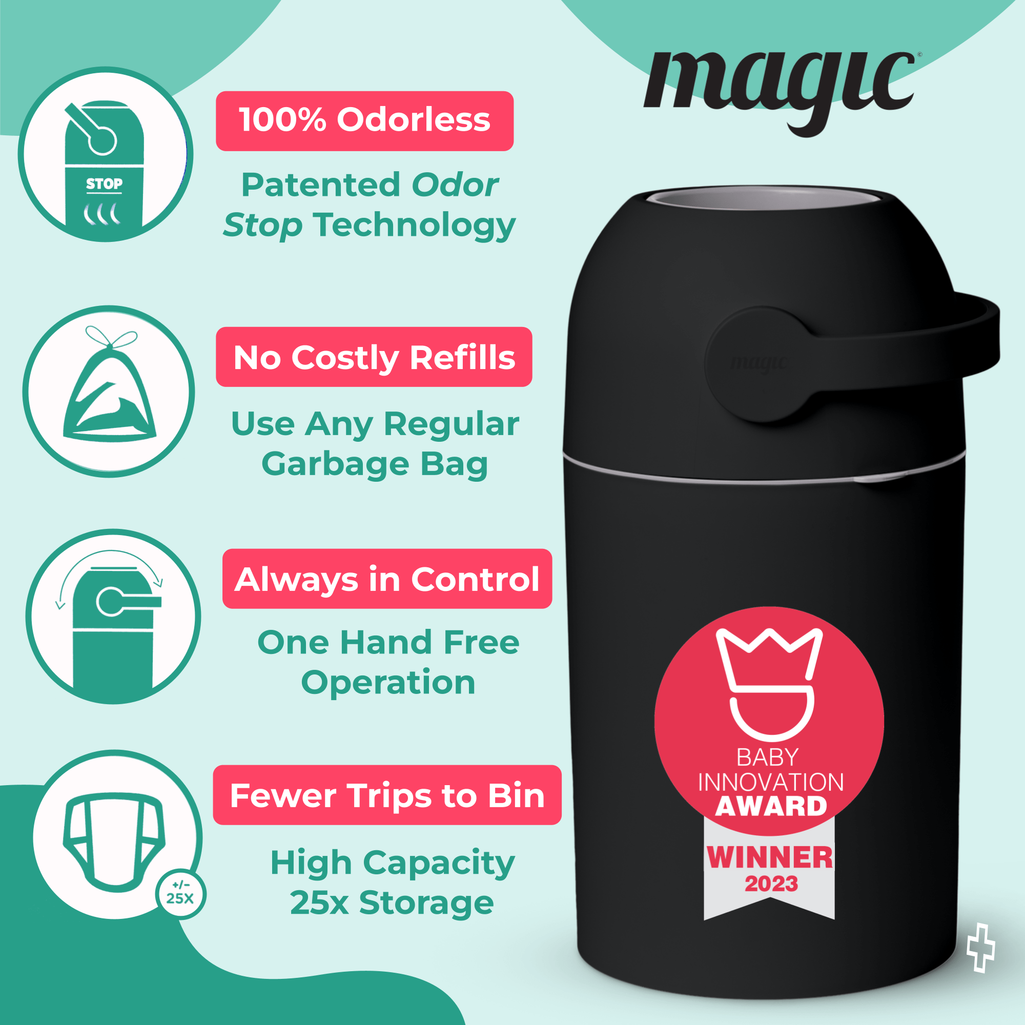 SHEERUN - Wholesale Diaper Caddy - Baby - Pure Magic Majestic Diaper Pail (Patented Odor-Stop System)24
