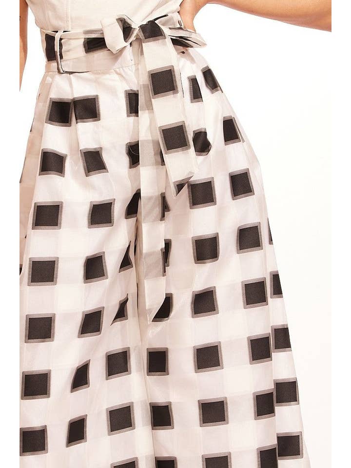 Belted Wide-Leg Pants - Black and White Check for wholesale on Faire3