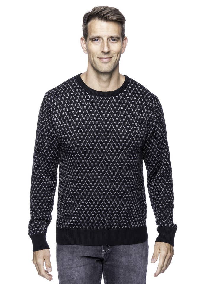 Pull ras du cou en laine mélangée effet jacquard - Noir/Gris chiné pour la vente par Tocco Reale