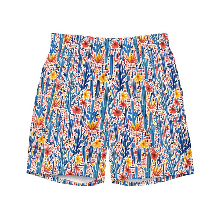 Mesa Mosaic: Geometric Floral Swim Trunks for wholesale by Texas Eclipse Outfitters