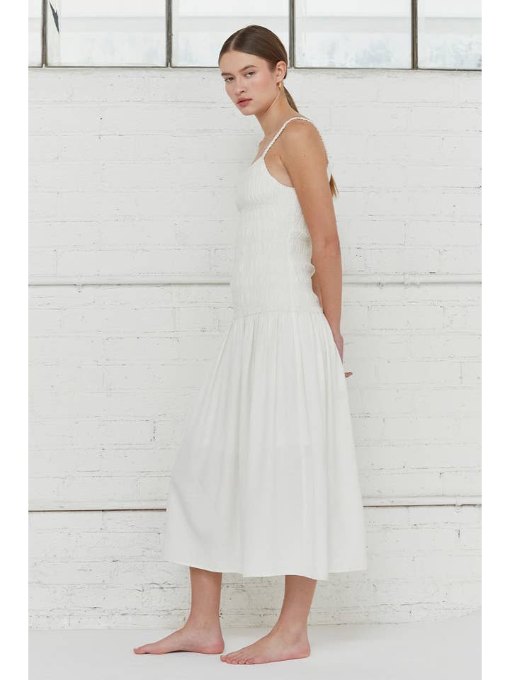 IVORY CD7749 - Simona Smocked Bodice Midi Dress for wholesale on Faire