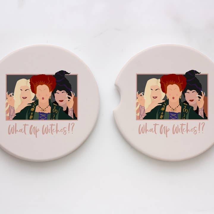 What's Up Witches Halloween Car Coasters for wholesale by XO Wholesale