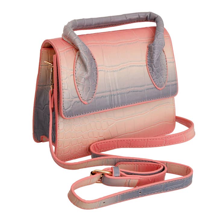 Pink Croc Flap Satchel Handbag for wholesale on Faire