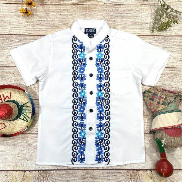 White Floral Boys Cuban Mexican Guayaberas 4-14 for wholesale on Faire