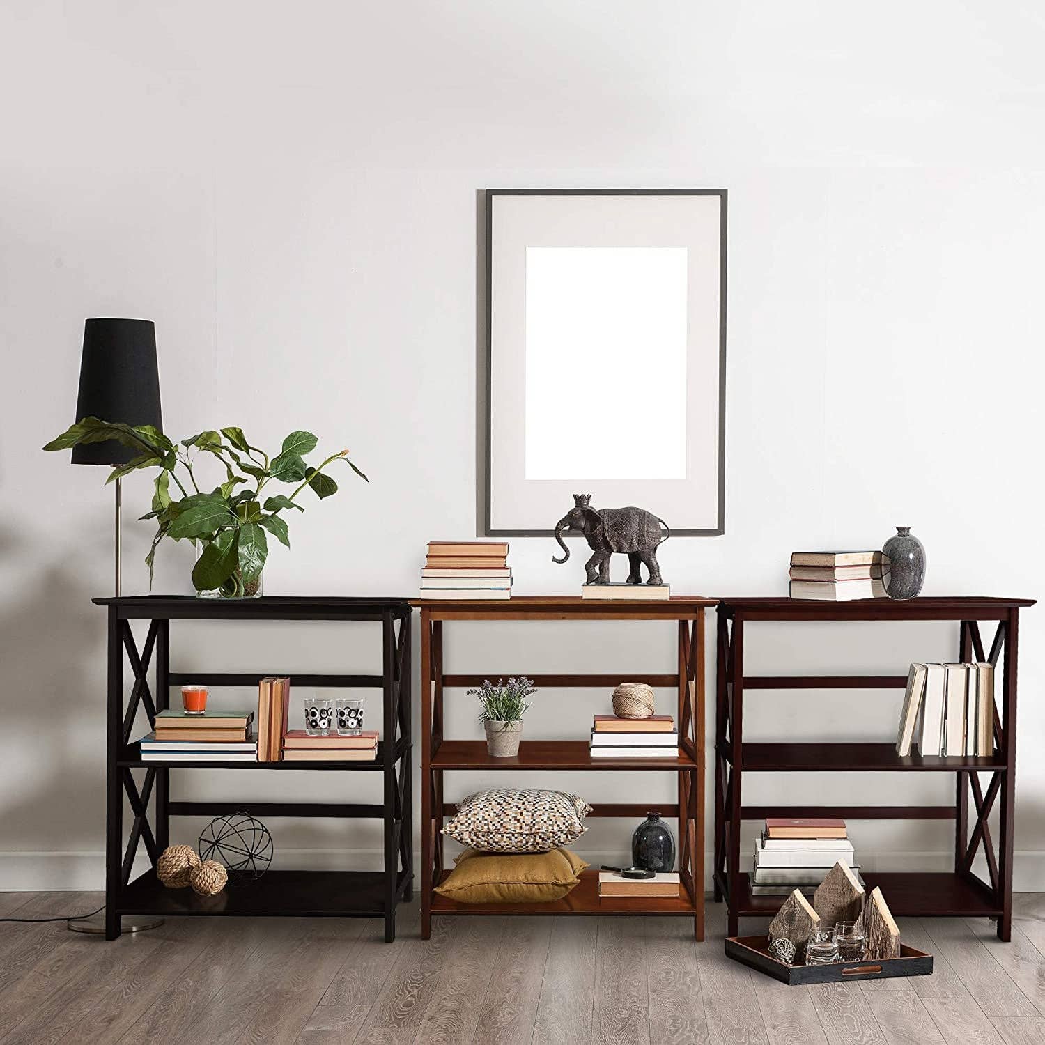 Montego 3 Shelf Bookcase Black Solid Wood Construction for wholesale on Faire8