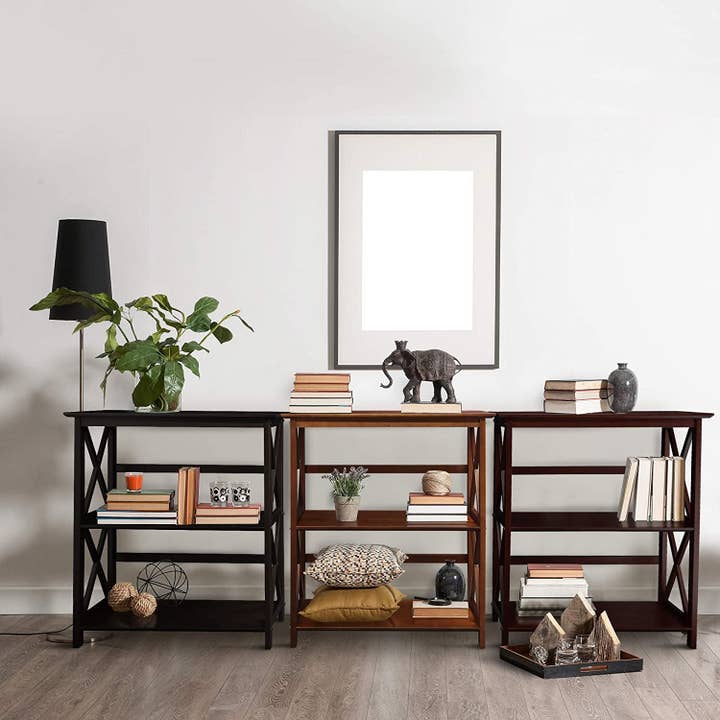 Montego 3 Shelf Bookcase Black Solid Wood Construction for wholesale on Faire8