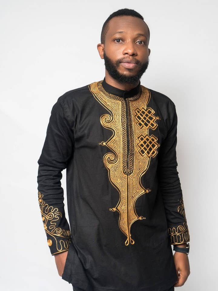 Túnica masculina com estampa africana Toye Bishop Collar por atacado de Ray Darten