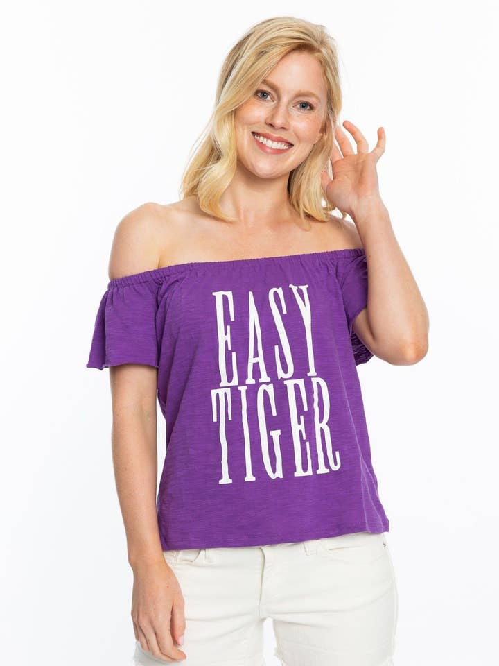 Stewart Simmons - Venta al por mayor Blusa - Mujer - Easy Tiger | Top morado con hombros descubiertos
