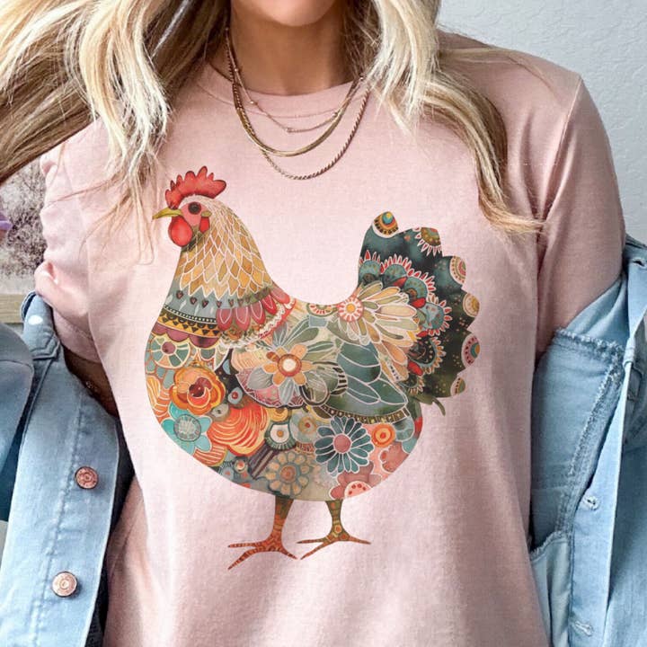Par.tees by Party On! - Wholesale T-Shirt (Graphic) - Women's - Colorful Chicken Farm Country Western Cowgirl Graphic Tee2