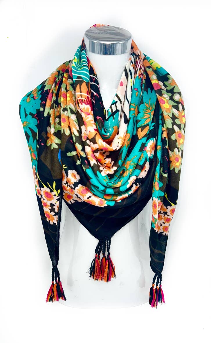 LINETA - Vendita all'ingrosso Sciarpa - Donna - Grande sciarpa quadrata con nappine 46735-250