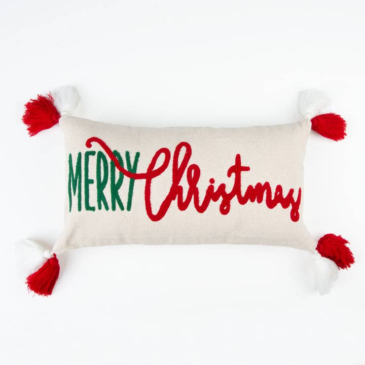 Elsie & Zoey - Wholesale Lumbar Pillow - Christmas 12"x22" Merry Christmas Embroidered Lumbar Pillow