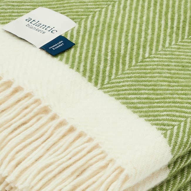 Atlantic Blankets - Wholesale Throw Blanket - Kelp Green Herringbone Wool Blanket