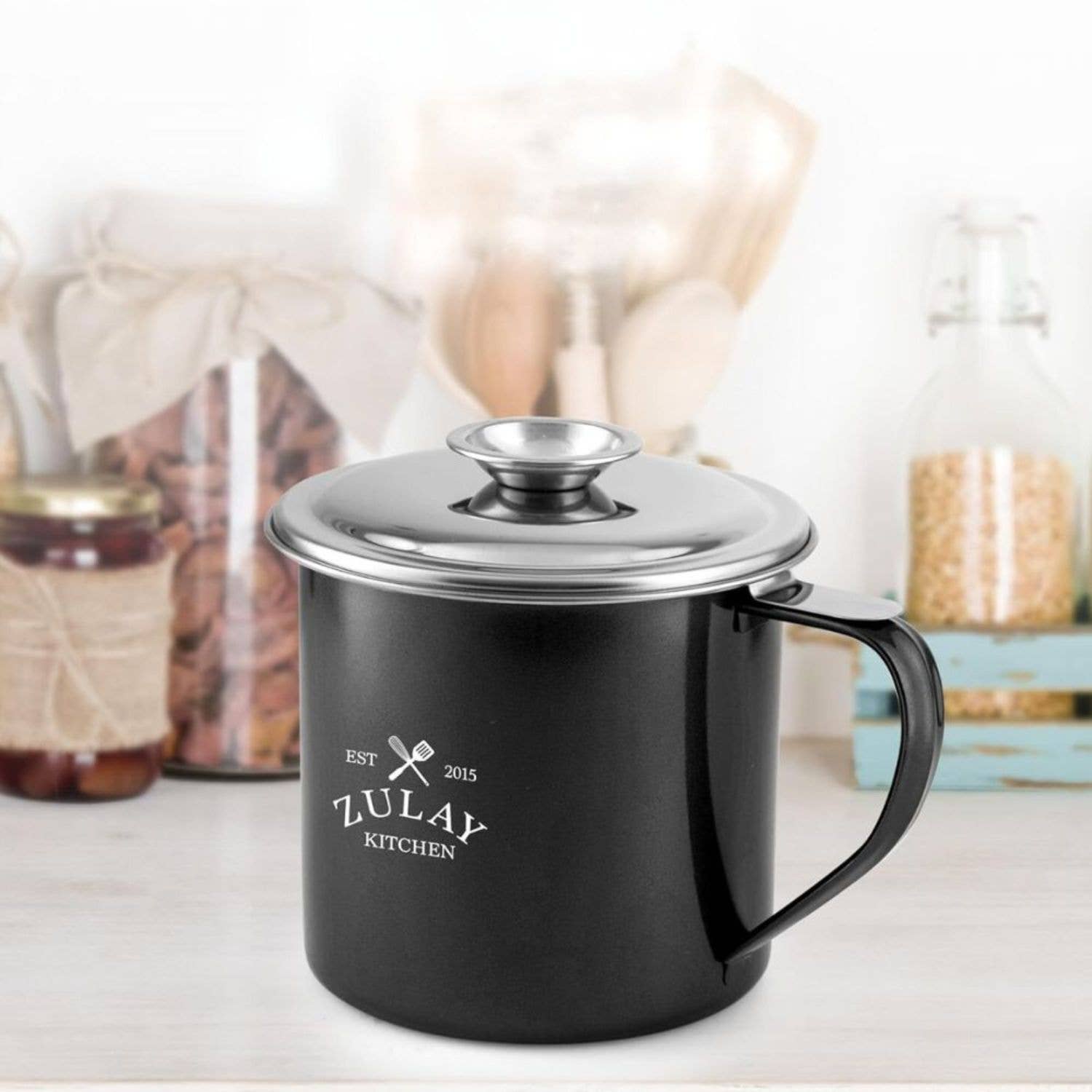 Zulay Kitchen - Wholesale Food Storage Container - Bacon Grease Container With Strainer & Lid - 1 Liter9