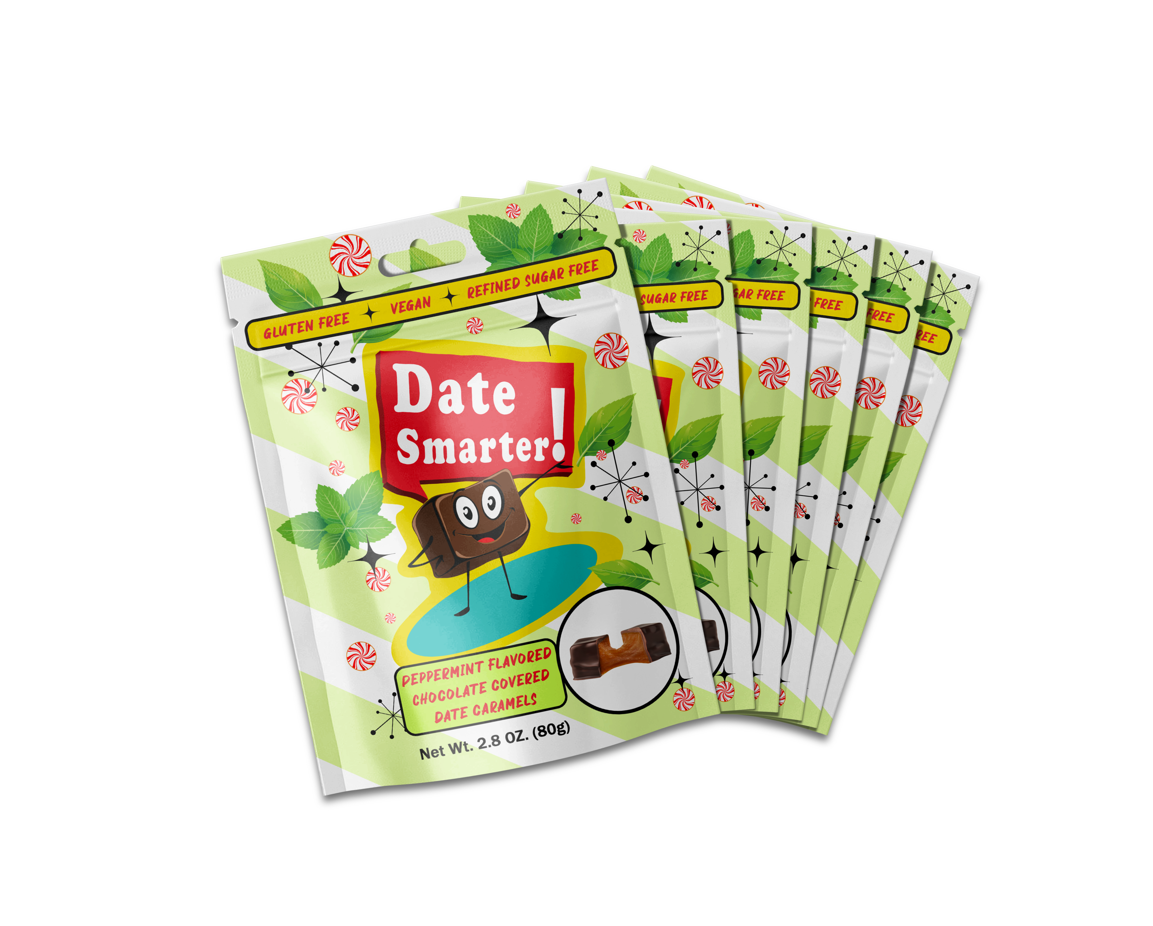 Date Smarter! - Wholesale Chocolate Covered Sweets - Peppermint Chocolate Covered Date Caramels - Case of 124