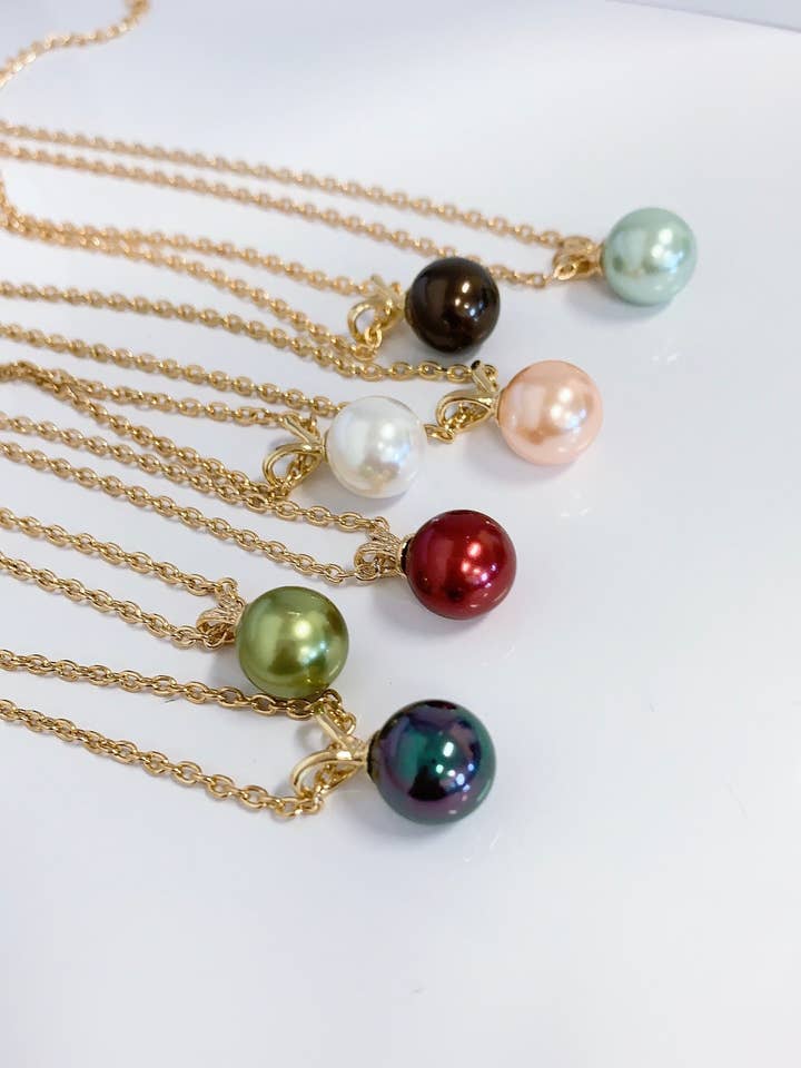 12mm Shell Pearl Pendant : Hamilton Gold Necklace with Chain for wholesale by Anela's Jewelry