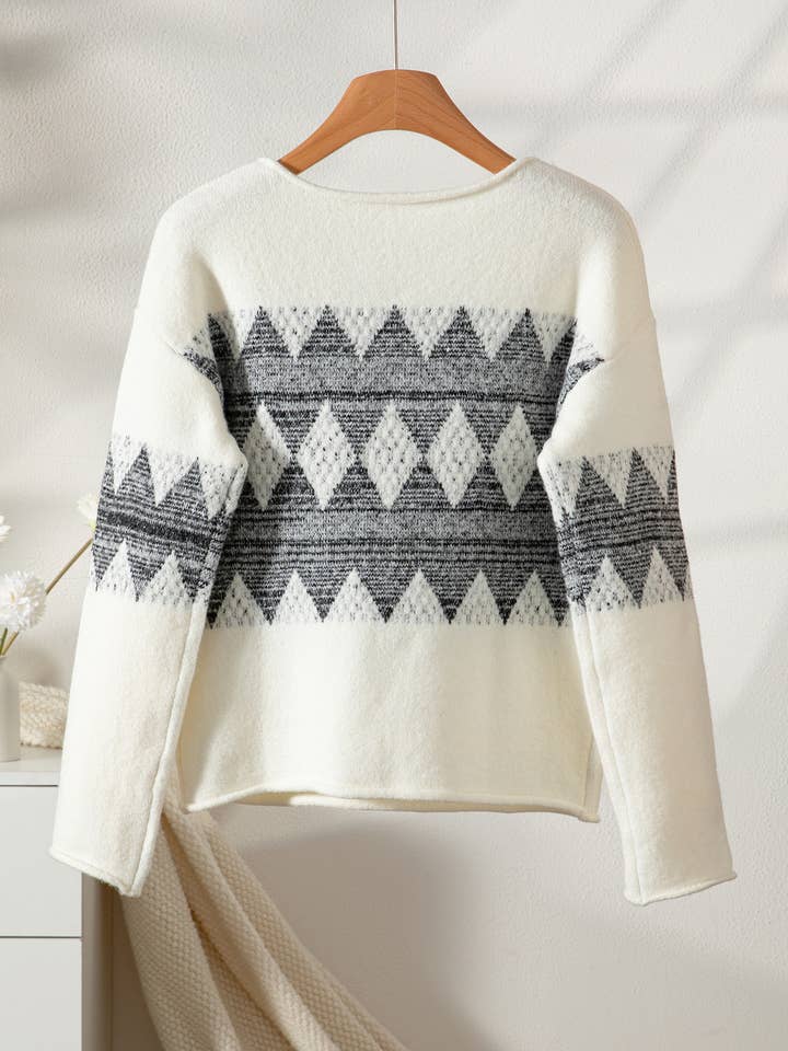 White Off Shoulder Argyle Knit Sweater for wholesale on Faire5