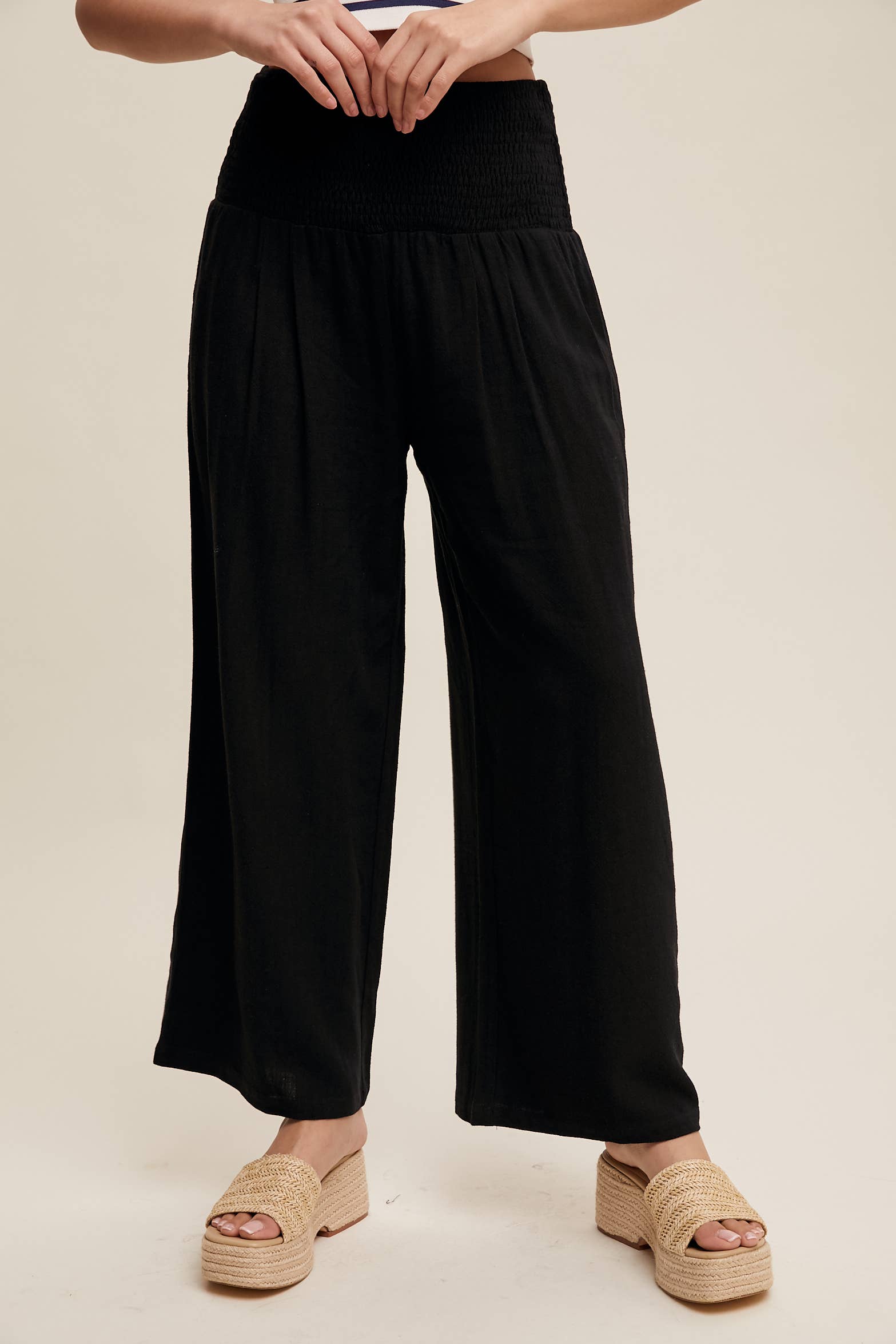 Listicle - Wholesale Pants - Women's - Smocked Waist Wide Leg Pants
Smocked Waist Wide Leg Pants
1