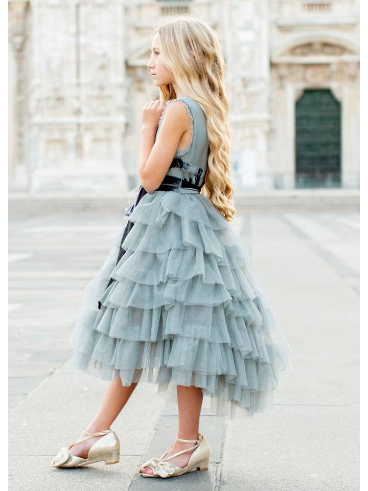 Joyfolie - Wholesale Dress - Kids - Geneva Petticoat Dress in Dusty Blue