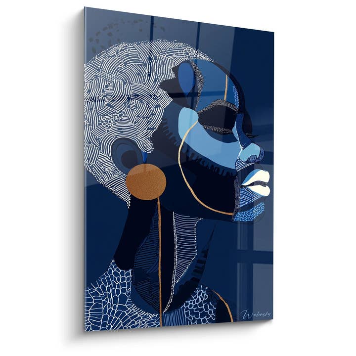 Afrikanisches Frauenprofil Gemälde - Blaue Harmonie - Afrikanisches Gesicht Edition für den Großhandel von Walensky