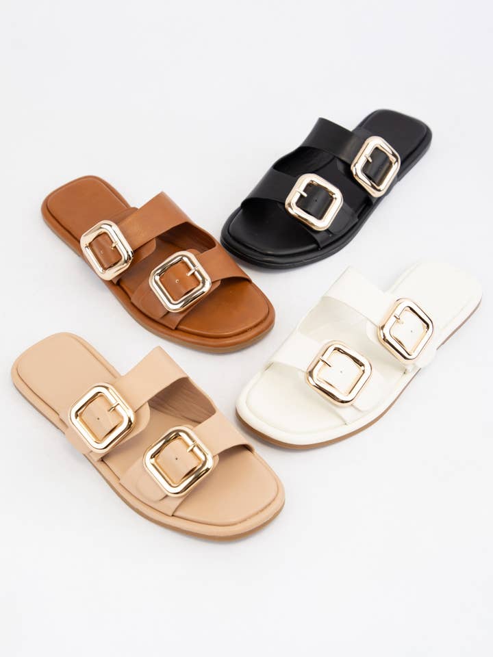 ADIRA-1 GOLDEN BIG BUCKLE STRAP SLIP-ON SANDALS for wholesale by CCOCCI