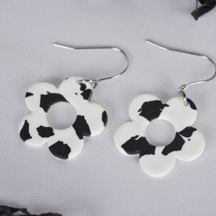 Flower earrings with cow pattern for wholesale by Linati Studio