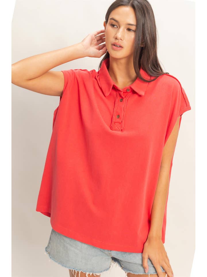 Pigment Dye Sleeveless Polo Oversized Top for wholesale by HYFVE