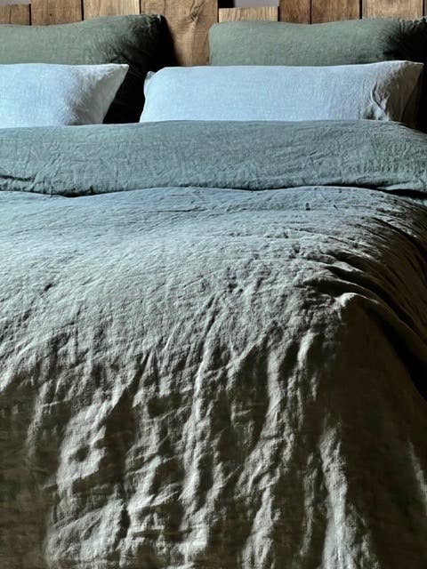 Dekbedovertrek Gewassen Linnen Eucalyptusgroen voor wholesale door la draperie francaise