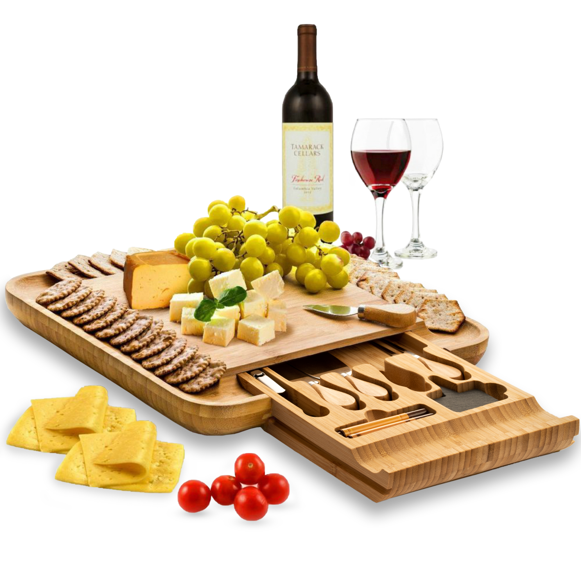 Bambusi – Großhandel Käsebrett – Bambus-Charcuterie- und Käsebrett-Set mit Besteckschublade13