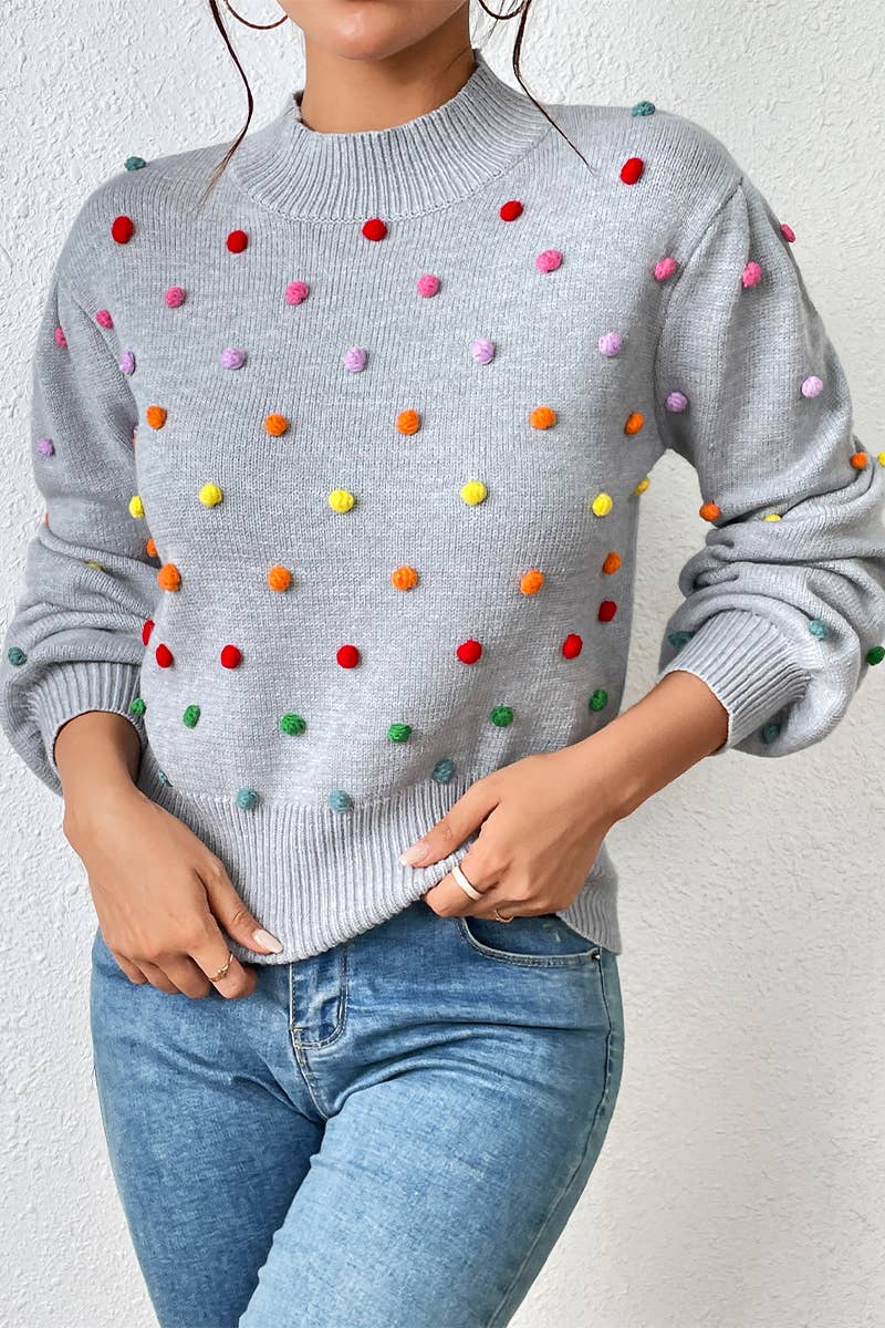 Lily Clothing - Wholesale Knit Sweater - Women's - WOMEN RIBBED HIGH NECK COLOR SWISS DOT JUMPER TOP_CWOSWL028012