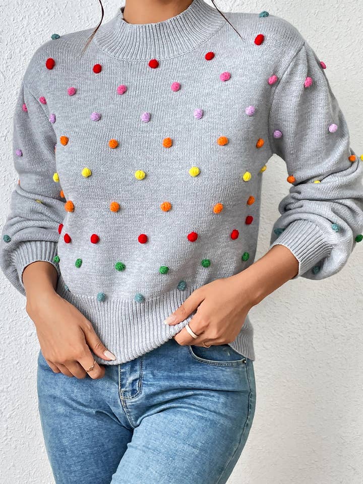 Lily Clothing - Wholesale Knit Sweater - Women's - WOMEN RIBBED HIGH NECK COLOR SWISS DOT JUMPER TOP_CWOSWL028012