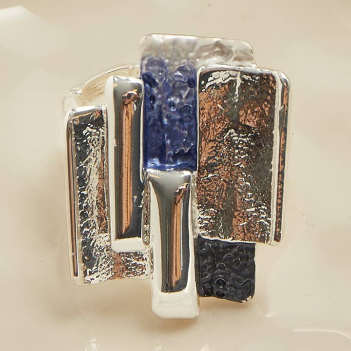 Elsie & Zoey - Wholesale Single Stone/Solitaire Ring - Penelope Denim Enamel Adjustable Stretch Statement Ring0