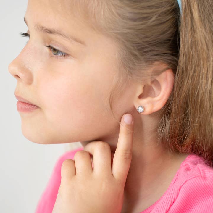 In Season Jewelry - Wholesale Earrings - Kids - Polished Baseball Girl Screw Back Earrings - Sterling Silver