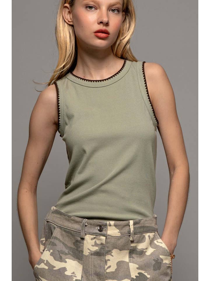 Urban Daizy - Wholesale Tank Top - Women's - Contrast Trim Ribbed Minimalist Statement Tank Top