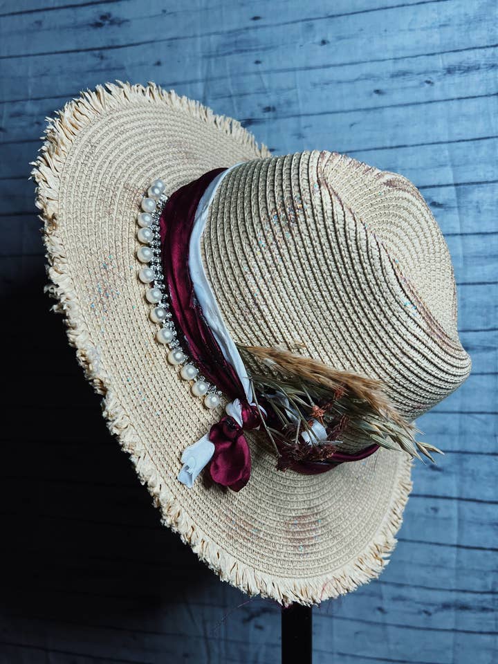 Pinot Noir Straw Hat for wholesale by Pearled Pecos Hat Co.