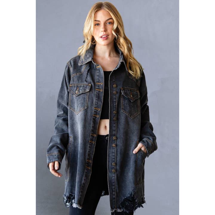 Veste oversize western en jean vieilli pour la vente par Veveret