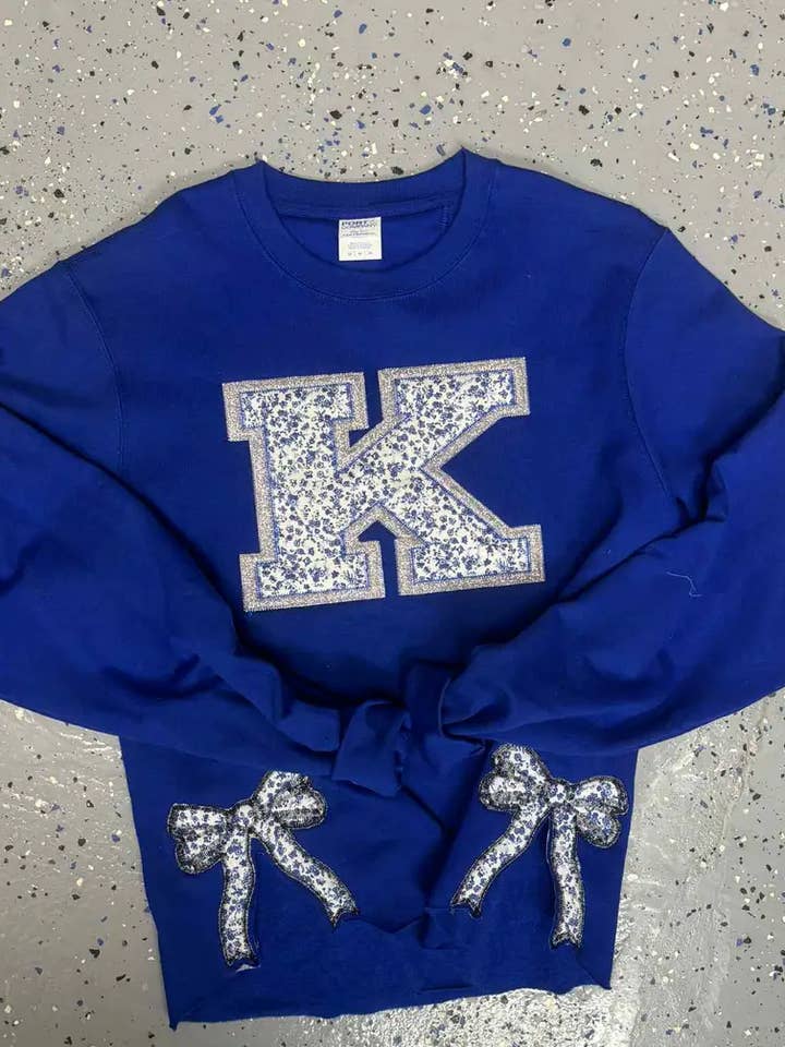 Kentucky Floral & Glitter K with Side Bows Sweatshirt for wholesale by Oasis Wholesale Apparel