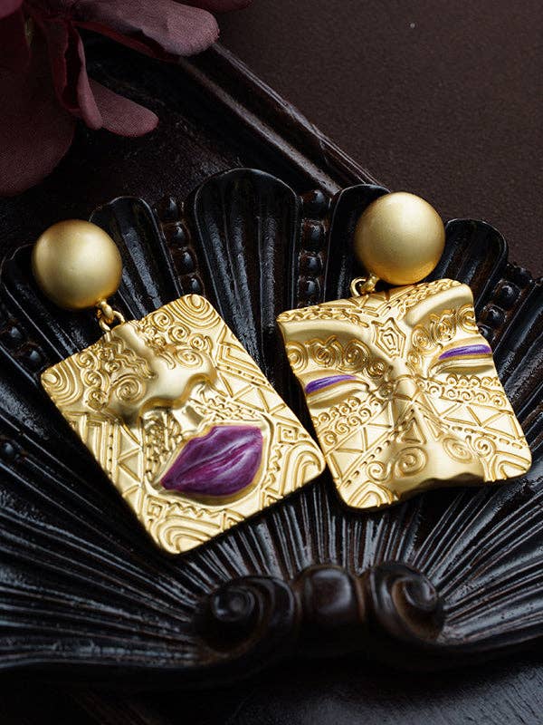 GOLD Asymmetric Embossed Earrings Accessories for wholesale on Faire1