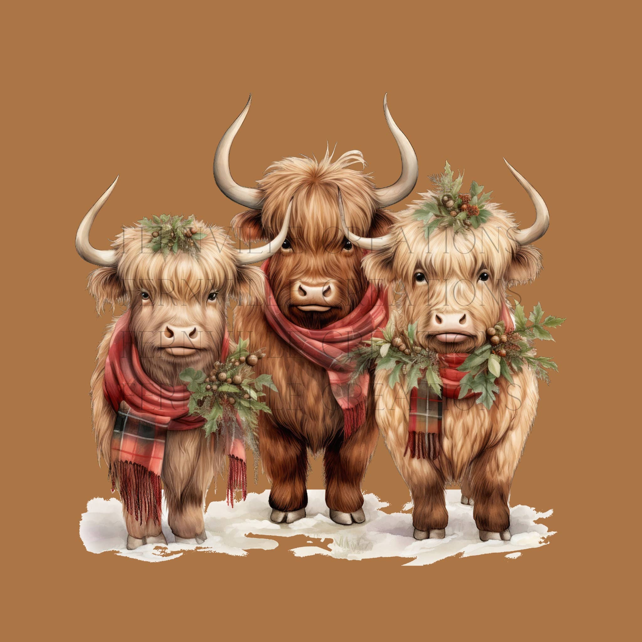 Fernville Creations - Wholesale Tea Towel - Highland Cow Holiday Ranch Farmhouse Kitchen Towel1
