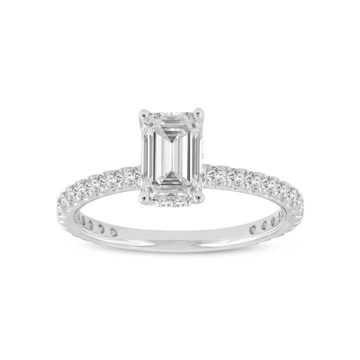 Fiora 14K vitguldsmaragdfasad labbodlad diamant dold halo förlovningsring - 1,70 ctw för wholesale av LuvMyJewelry (LMJ)