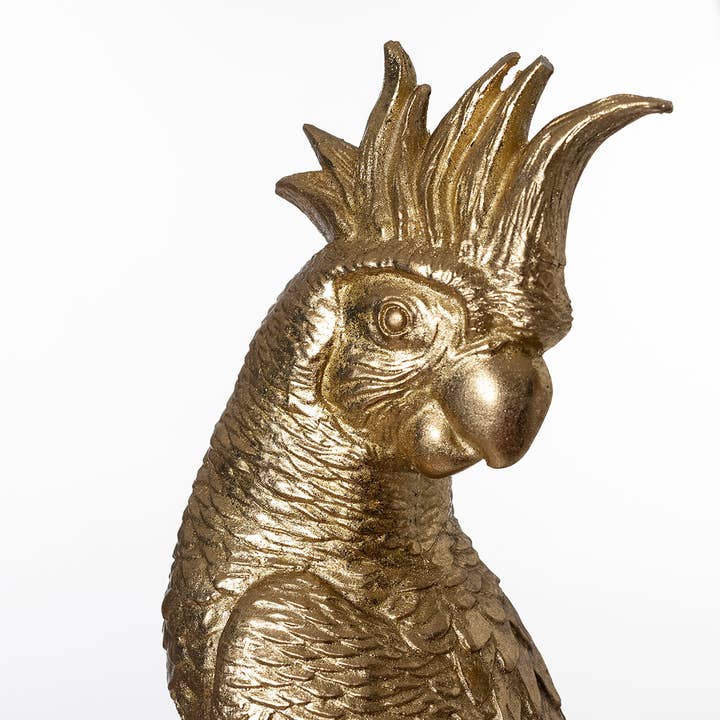 Gdeco - Wholesale Decorative figurine - Gold Resin Parrot With Black Pedestal. 41 Cm2