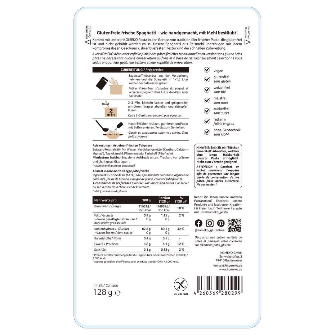 KOMEKO - Vente Pâtes - Spaghetti sans gluten, véganes1