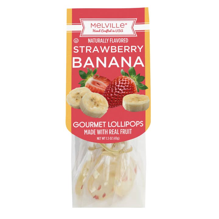 Gourmet Fruit Lollipops - Strawberry Banana for wholesale by Melville Candy Company