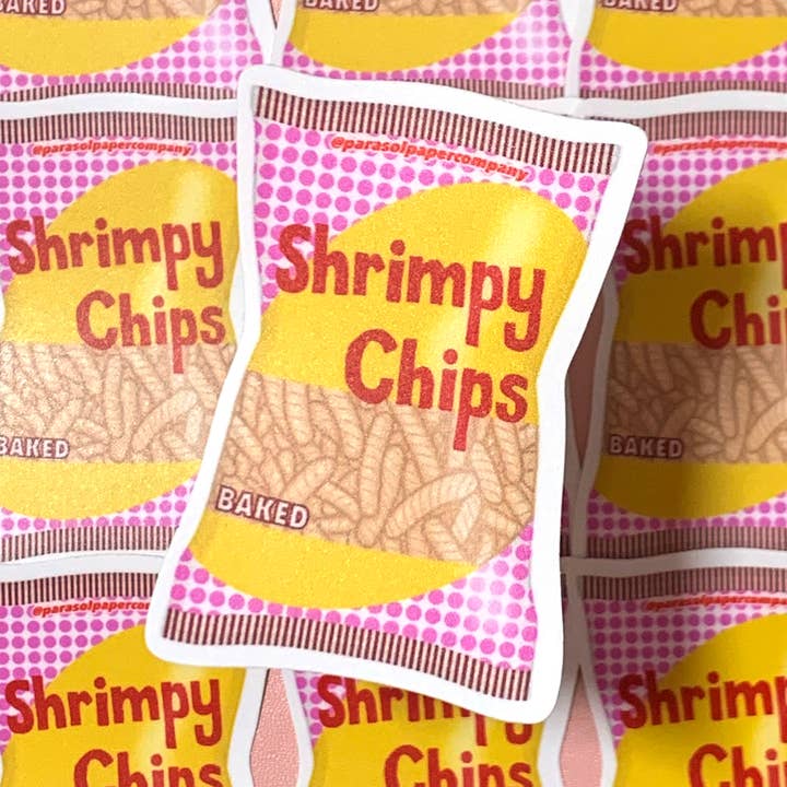 WATERPROOF Shrimpy Chips Asian Snack Vinyl Sticker Decal for wholesale by Parasol Paper