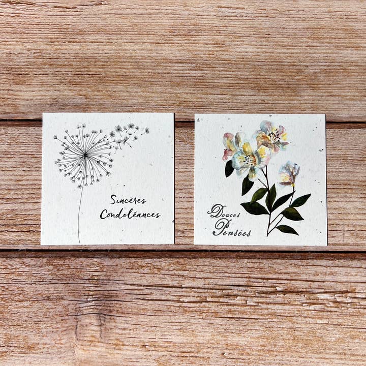 2 x 5 small square traditional sympathy cards for wholesale by Les cartes de Lulu