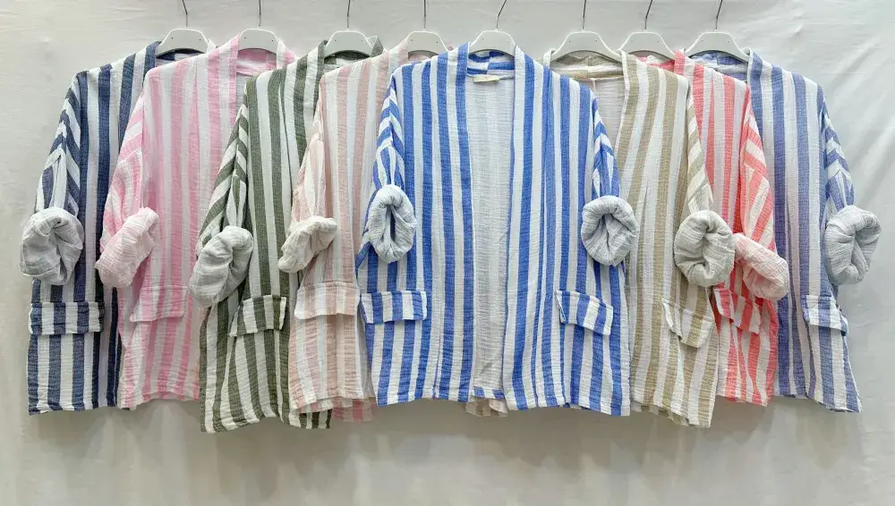 Mimi & Gogo - Vente Veste sans manches – femme - Gilet En Gaze De Coton à rayures @5022_GiGazeRaye11