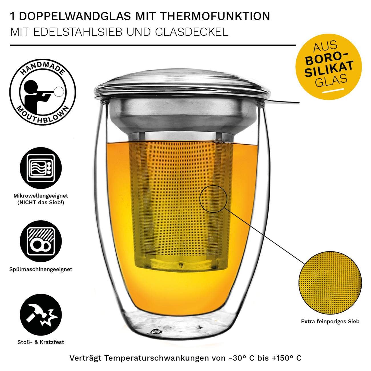 Creano - Vendita all'ingrosso Tazza da tè/caffè - Bicchiere termico a doppia parete con filtro in acciaio inox integrato 400 ml2