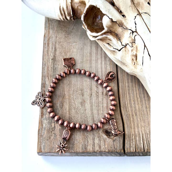 Boho Ranch Shop - Wholesale Beaded Bracelet - Western Multi Charm Navajo Pearl Stretch Bracelet 1