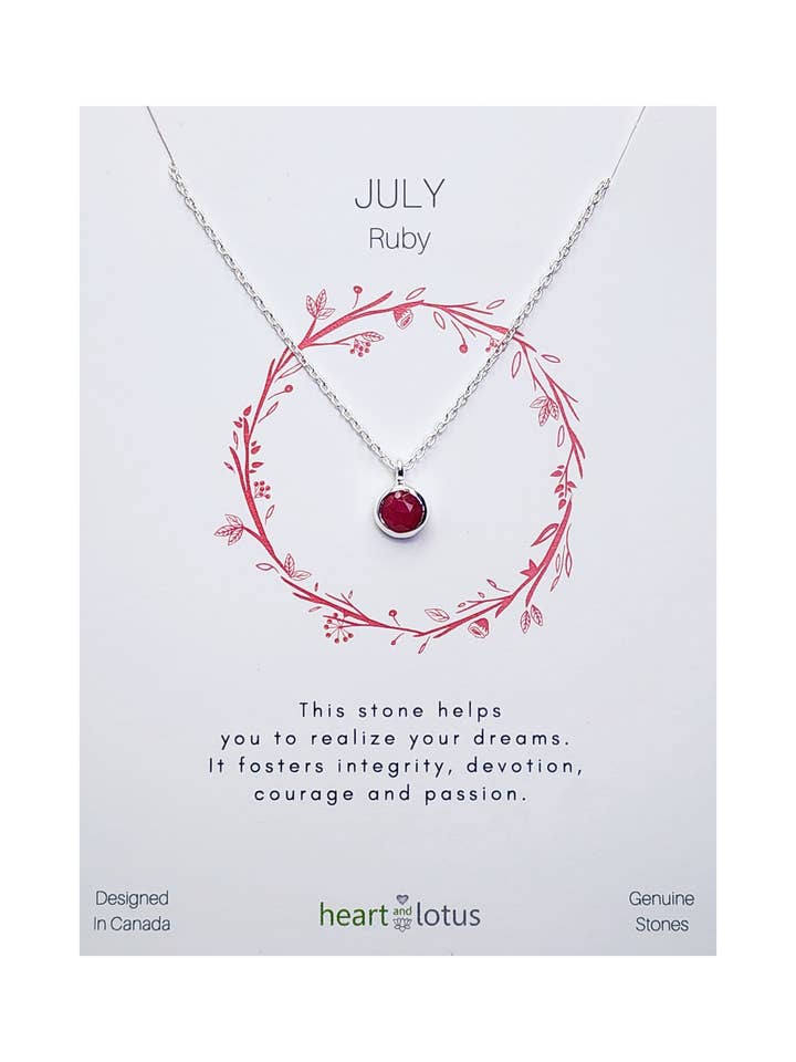 July geboortesteen ketting met robijn en zilver voor wholesale door Heart and Lotus Sterling Silver Jewelry